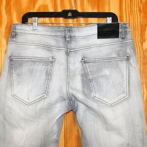 RAWX Distressed Moto Style Light Grey Jeans - Size 34x32